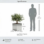 40cm Zinc Galvanised Brushed Silver Square Planter